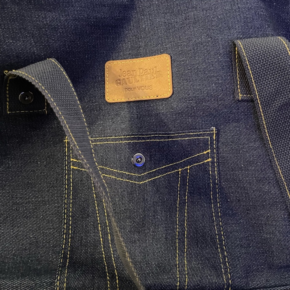 Jean Paul Gaultier pour Vous denim weekend duffel bag with adjustable strap
